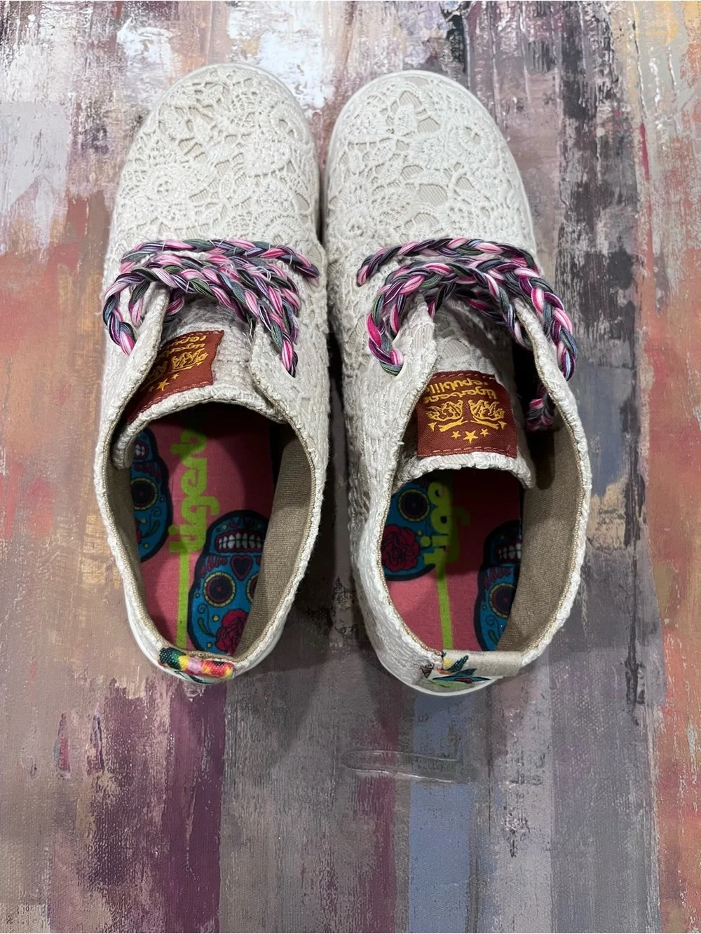 TIGERBEAR REPUBLIK Lace Oxford Sneaker Crochet Floral Flats | Women's Size 7.5